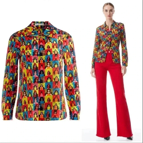 Alice + Olivia Tops - NWT Alice + Olivia WILLA Placket Silk Top Button Down Shirt Stace Of The World S